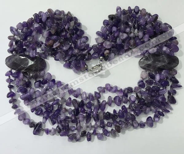 CGN756 20 inches stylish 6 rows amethyst chips necklaces