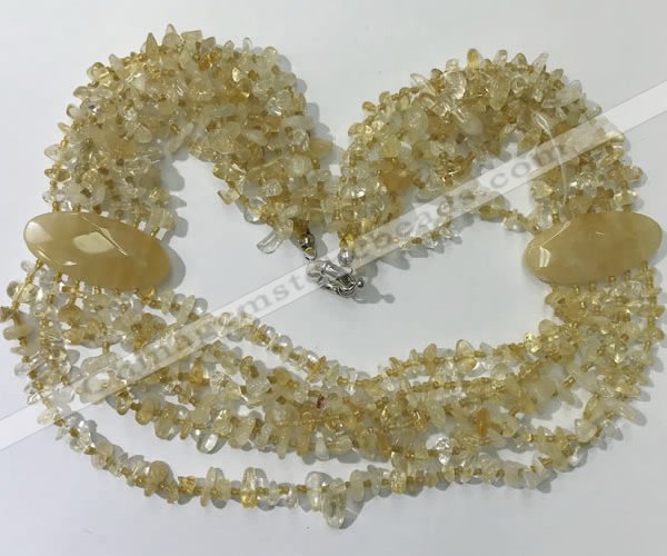 CGN757 20 inches stylish 6 rows citrine chips necklaces