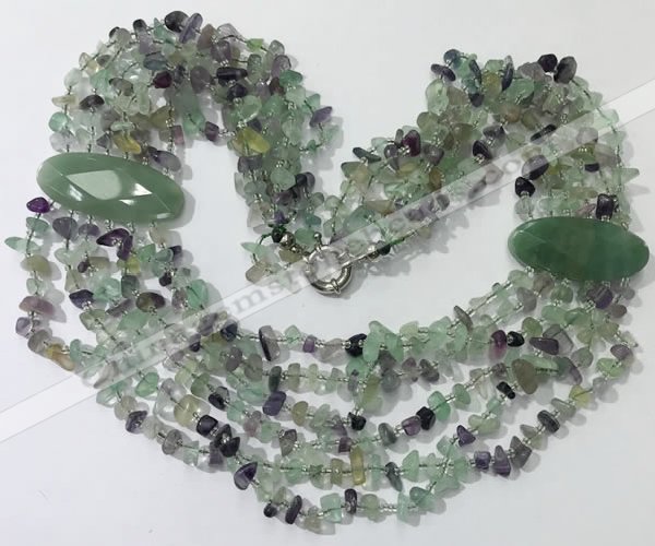 CGN760 20 inches stylish 6 rows fluorite chips necklaces