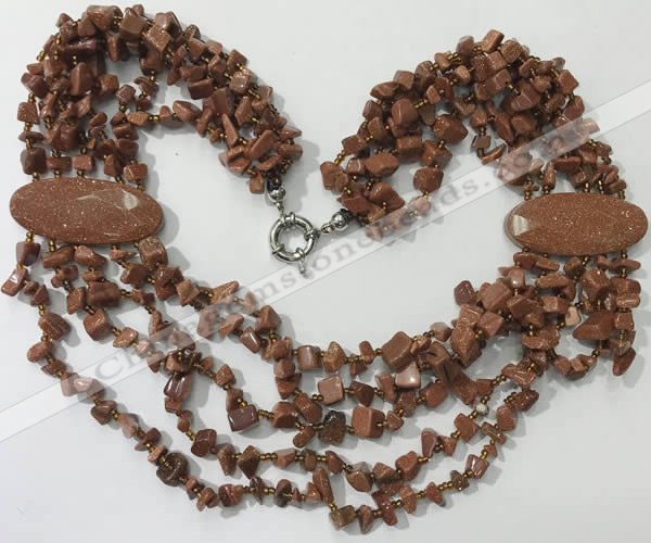 CGN766 20 inches stylish 6 rows goldstone chips necklaces