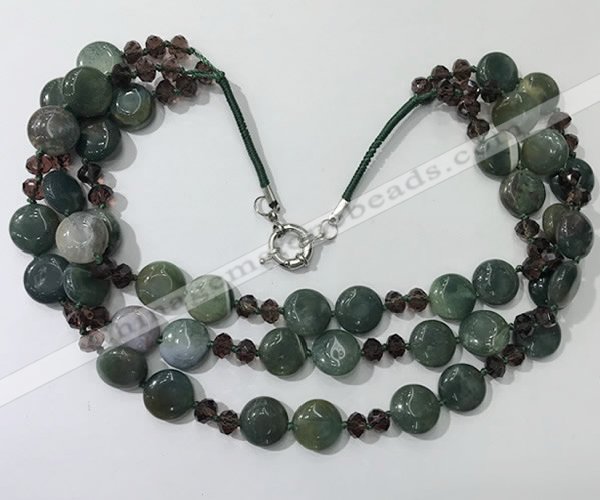 CGN807 23.5 inches 3 rows chinese crystal & Indian agate necklaces