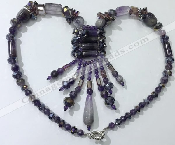 CGN811 19.5 inches chinese crystal & amethyst statement necklaces