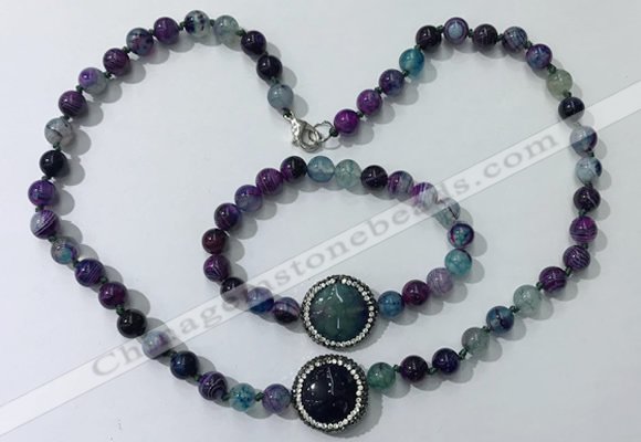 CGN879 19.5 inches 8mm round striped agate jewelry sets