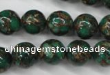 CGO105 15.5 inches 14mm round gold green color stone beads