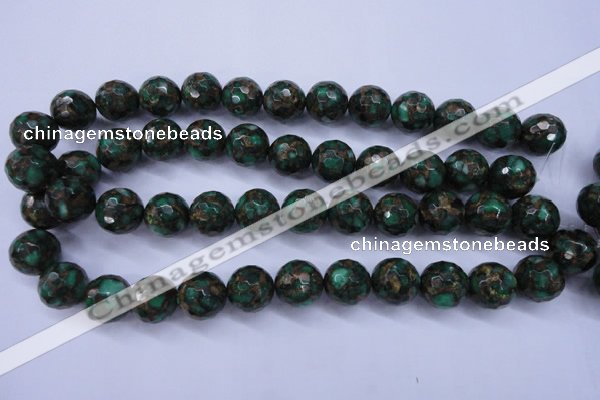 CGO114 15.5 inches 12mm faceted round gold green color stone beads