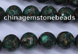 CGO115 15.5 inches 14mm faceted round gold green color stone beads