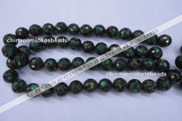 CGO116 15.5 inches 16mm faceted round gold green color stone beads