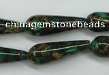 CGO130 15.5 inches 8*20mm teardrop gold green color stone beads