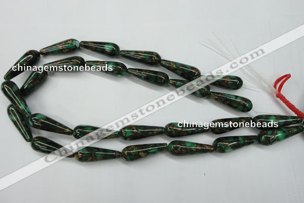 CGO130 15.5 inches 8*20mm teardrop gold green color stone beads