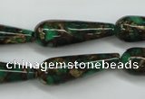 CGO131 15.5 inches 10*30mm teardrop gold green color stone beads