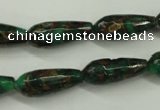 CGO135 15.5 inches 8*20mm faceted teardrop gold green color stone beads