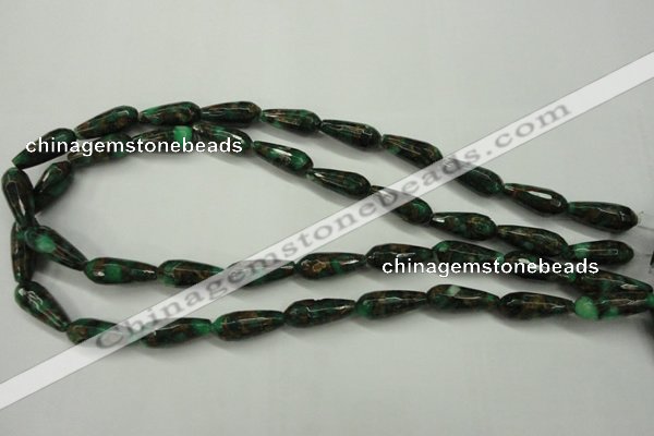 CGO135 15.5 inches 8*20mm faceted teardrop gold green color stone beads