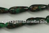 CGO136 15.5 inches 10*30mm faceted teardrop gold green color stone beads