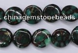 CGO140 15.5 inches 12mm flat round gold green color stone beads