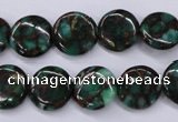 CGO141 15.5 inches 14mm flat round gold green color stone beads