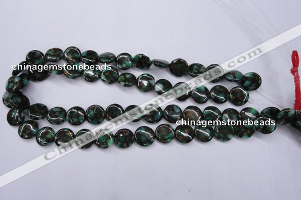 CGO141 15.5 inches 14mm flat round gold green color stone beads