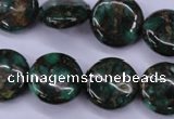 CGO142 15.5 inches 16mm flat round gold green color stone beads