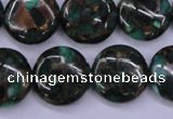 CGO144 15.5 inches 20mm flat round gold green color stone beads