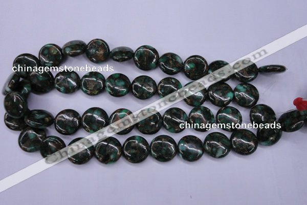 CGO144 15.5 inches 20mm flat round gold green color stone beads