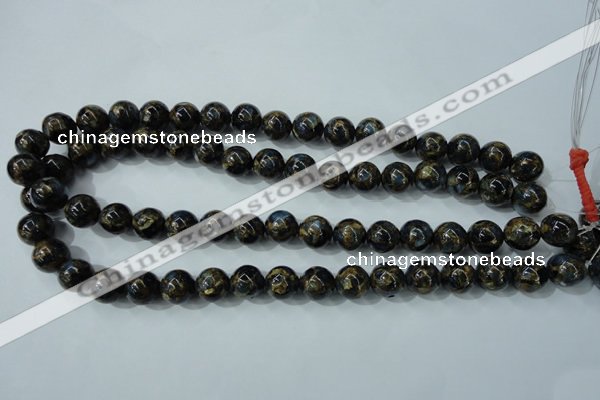 CGO164 15.5 inches 12mm round gold blue color stone beads