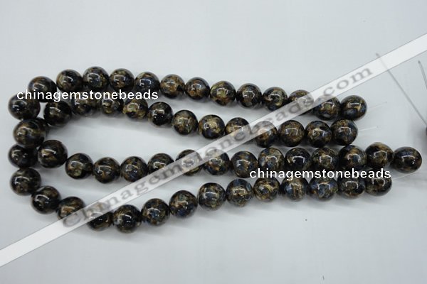 CGO165 15.5 inches 14mm round gold blue color stone beads