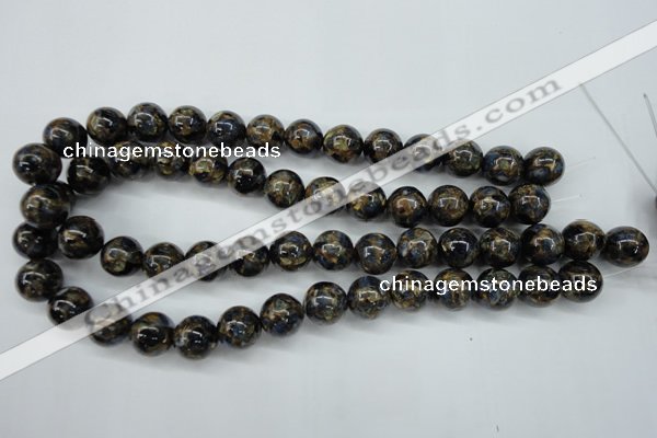 CGO166 15.5 inches 16mm round gold blue color stone beads