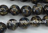 CGO168 15.5 inches 20mm round gold blue color stone beads