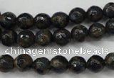 CGO172 15.5 inches 8mm faceted round gold blue color stone beads
