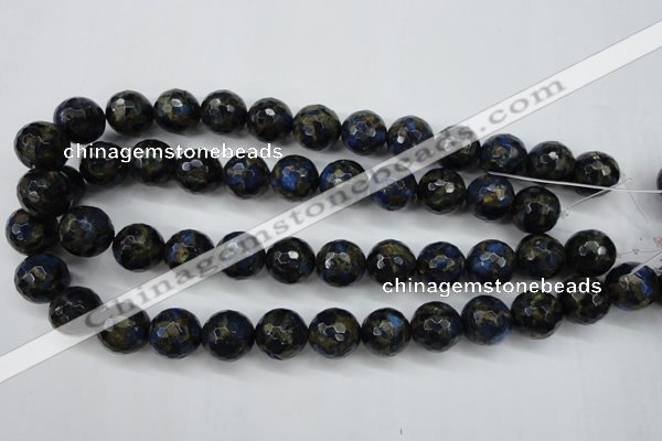 CGO177 15.5 inches 18mm faceted round gold blue color stone beads