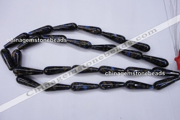 CGO188 15.5 inches 8*20mm teardrop gold blue color stone beads