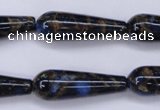 CGO189 15.5 inches 10*30mm teardrop gold blue color stone beads