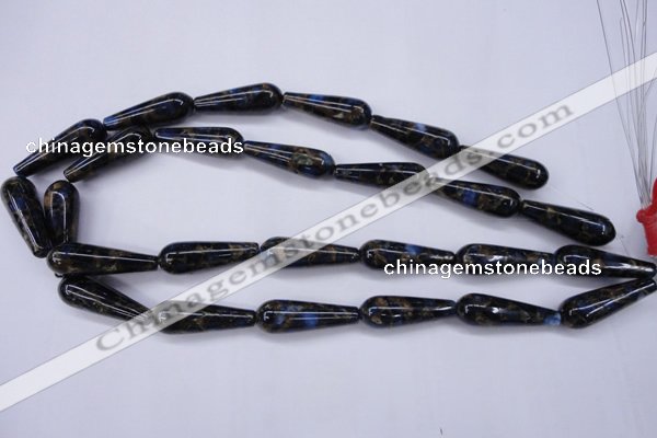 CGO190 15.5 inches 12*40mm teardrop gold blue color stone beads