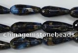 CGO193 15.5 inches 8*20mm faceted teardrop gold blue color stone beads