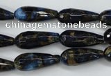 CGO194 15.5 inches 10*30mm faceted teardrop gold blue color stone beads