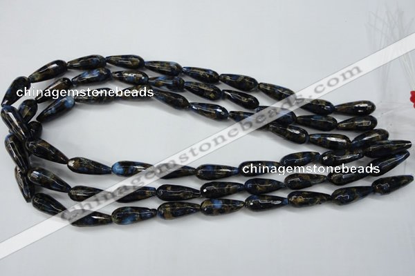 CGO195 15.5 inches 12*40mm faceted teardrop gold blue color stone beads