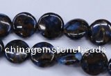 CGO200 15.5 inches 12mm flat round gold blue color stone beads