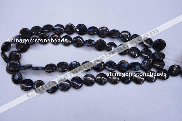 CGO200 15.5 inches 12mm flat round gold blue color stone beads