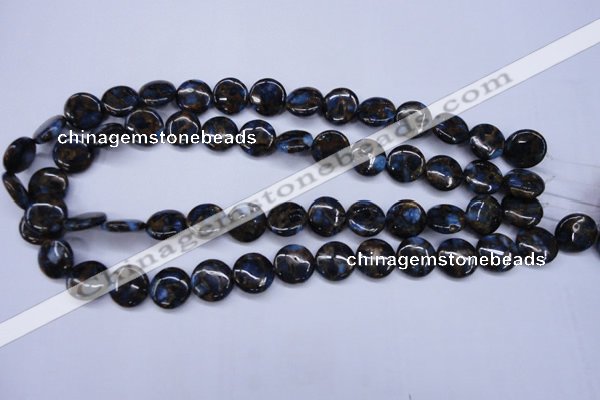 CGO201 15.5 inches 14mm flat round gold blue color stone beads