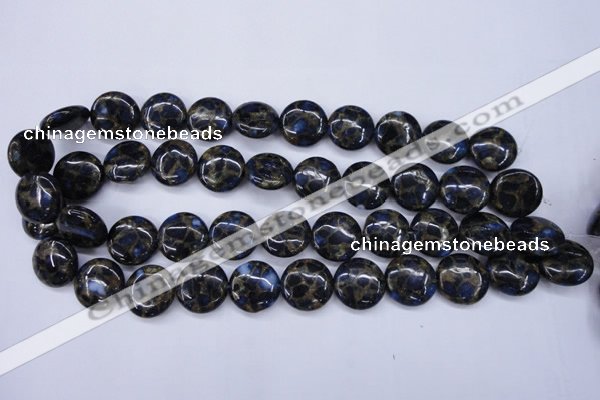 CGO202 15.5 inches 16mm flat round gold blue color stone beads