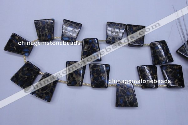 CGO215 Top-drilled 22*28mm trapezoid gold blue color stone beads