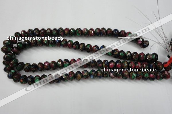 CGO25 15.5 inches 8*12mm faceted rondelle gold multi-color stone beads