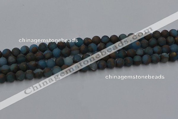 CGO257 15.5 inches 8mm round matte gold multi-color stone beads