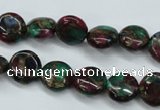 CGO32 15.5 inches 12mm flat round gold multi-color stone beads
