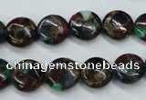 CGO33 15.5 inches 14mm flat round gold multi-color stone beads