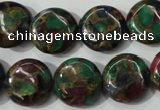 CGO34 15.5 inches 16mm flat round gold multi-color stone beads