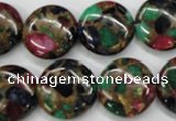 CGO35 15.5 inches 18mm flat round gold multi-color stone beads