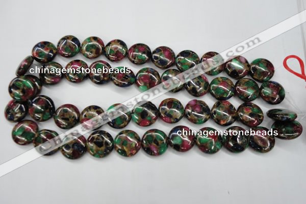 CGO36 15.5 inches 20mm flat round gold multi-color stone beads