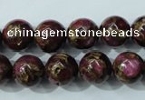 CGO55 15.5 inches 12mm round gold red color stone beads