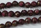 CGO63 15.5 inches 8mm faceted round gold red color stone beads