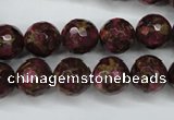 CGO65 15.5 inches 12mm faceted round gold red color stone beads
